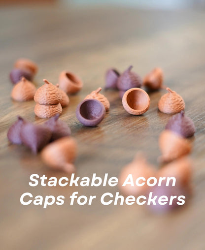 3D Printed Forest Chess Set | Log & Mushroom Chess Board | Acorn Checkers Game - Woodland Theme Decor | Unique Gift for Chess Lovers