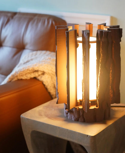 3D Printed Lantern Log Lamp | Mechanically Dimming Lamp with Real Log Texture | Unique Rustic Home Decor | Desk Lamp for Nature Lovers