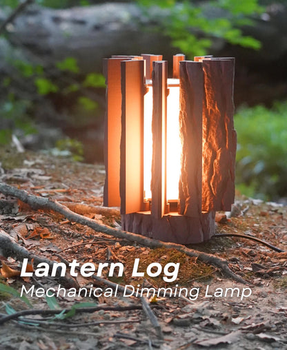 3D Printed Lantern Log Lamp | Mechanically Dimming Lamp with Real Log Texture | Unique Rustic Home Decor | Desk Lamp for Nature Lovers