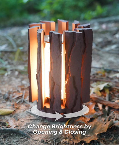 3D Printed Lantern Log Lamp | Mechanically Dimming Lamp with Real Log Texture | Unique Rustic Home Decor | Desk Lamp for Nature Lovers