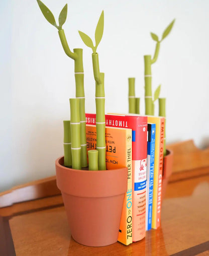 3D Printed Bamboo Bookends | Functional Desk Organizer for Pens, Highlighters, Post-it Notes, Bookmarks | Plant Decor for Home Office Gifts