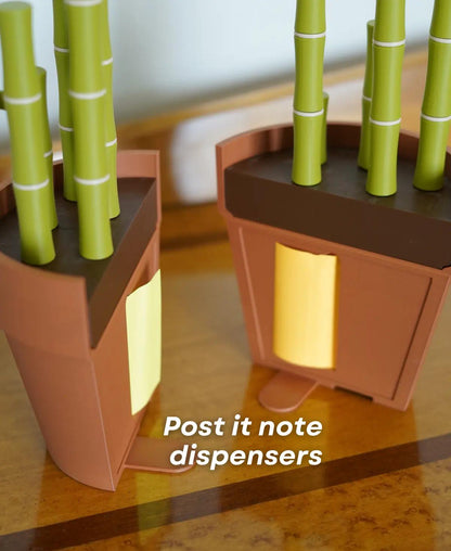3D Printed Bamboo Bookends | Functional Desk Organizer for Pens, Highlighters, Post-it Notes, Bookmarks | Plant Decor for Home Office Gifts