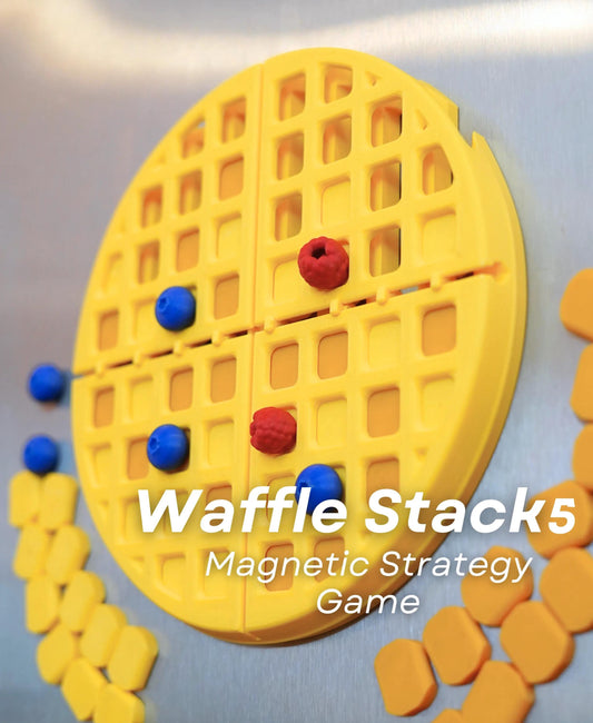 Waffle Stacks | 3D Printed Magnetic Strategy Board Game | Stack 5 Puzzle Game for All Ages Fun Family Game Night Gift | Educational Toy