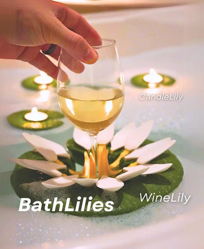 Bath Wine Holder and Candle Floats- ForgeCore - Wine Lily and Candle Lily Set - Relaxing Tub Decor, Floating Candle Holder - Bath Lilies