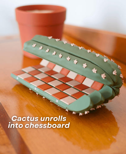 Cactus Chess Set | Roll-Up Portable Magnetic Chess for Travel | Unique Succulent Themed Gift for Plant Lovers & Board Game Fans | ForgeCore